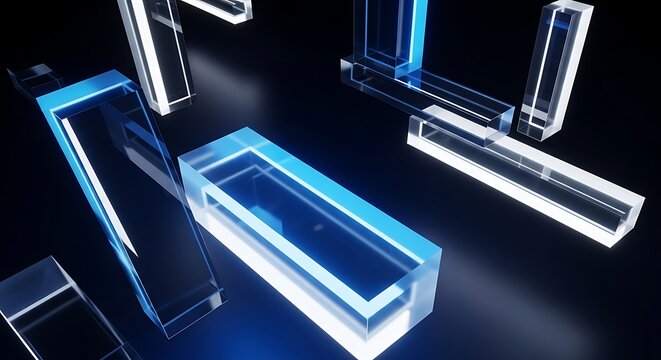 Abstract 3d composition of glowing blue glass rectangular blocks