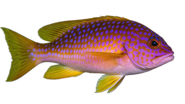 Colorful spotted fish with yellow fins and tail