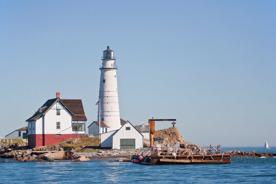Lighthouse on an island, Boston Light, Boston Harbor