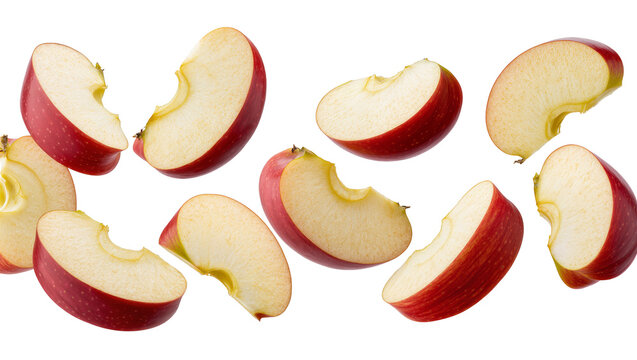 Red apple slices with white flesh and seeds