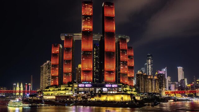 Chongqing cyberpunk city skyline lit up at night