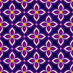 Ornate Floral Lattice, Decorative Seamless Geometric Vector Pattern with Elegant Four Petal Flower Tiles, perfect design for fabric, textiles, wallpapers, backgrounds. © Slanapotam