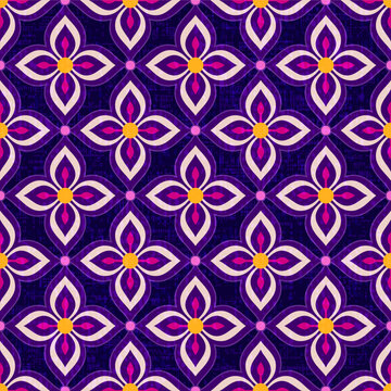 Ornate Floral Lattice, Decorative Seamless Geometric Vector Pattern with Elegant Four Petal Flower Tiles, perfect design for fabric, textiles, wallpapers, backgrounds.