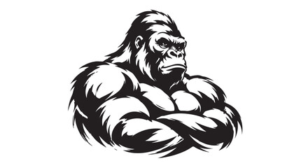 Powerful gorilla silhouette with muscular brushstroke contour flow, premium wildlife mascot vector illustration, isolated white background, modern esports branding artwork © MdSamir