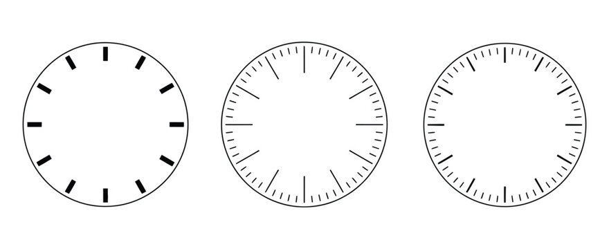 Vector illustration round meter scale, circular measuring gauge design, flat style dial indicator, clock face layout template, vintage analog watch dial, blank round control panel isolated on transpar
