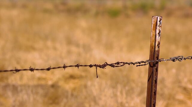 close up of barbed wire on a fence 