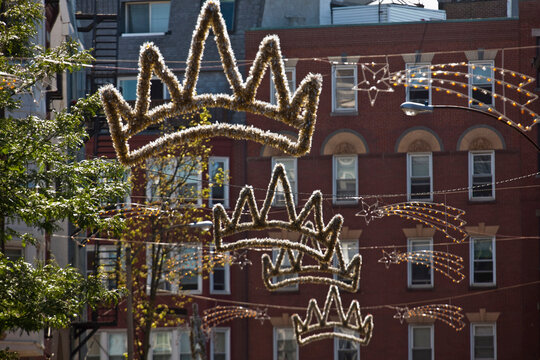 Festival decorations on a building, Battery Street