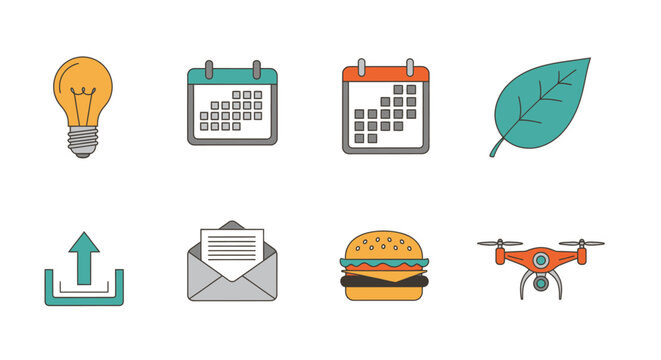 Collection of various flat design icons.