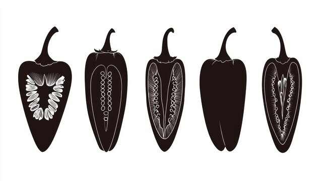 Culinary ingredient silhouettes display different longitudinal cross sections of a common fruit