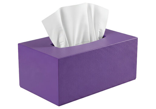 Purple tissue box with white tissues isolated on white background