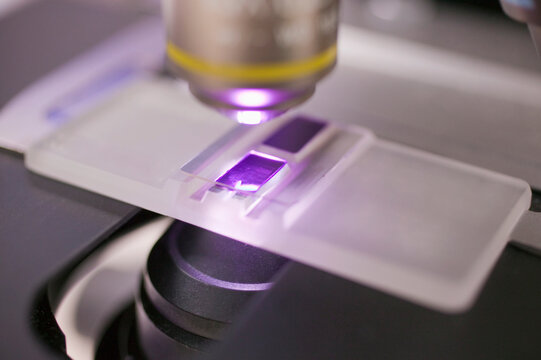 Close-up of a microscope in a laboratory
