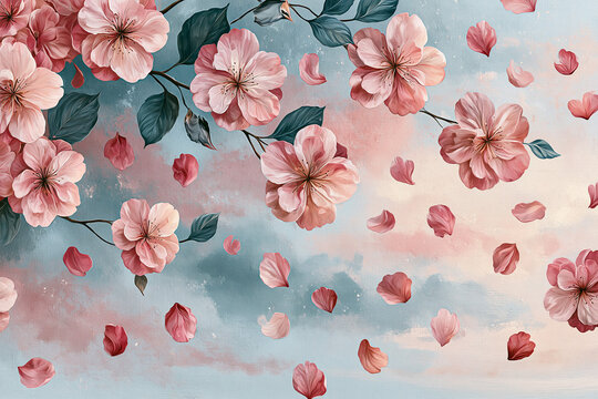 Floral composition with petals floating in the background