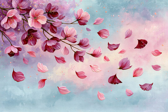Floral composition with petals floating in the background
