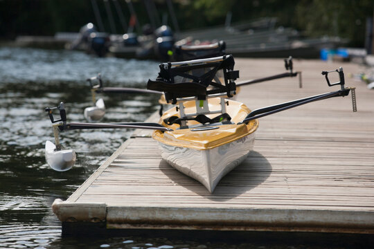 Accessible racing scull for disabilities on a dock