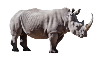 Obraz premium Gray rhinoceros with large horn standing profile view