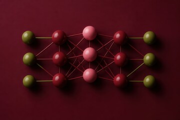 Obraz premium Abstract molecular structure model on dark red background for science and technology concepts