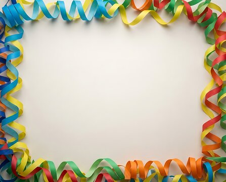 Colorful party streamers frame with copy space on white background