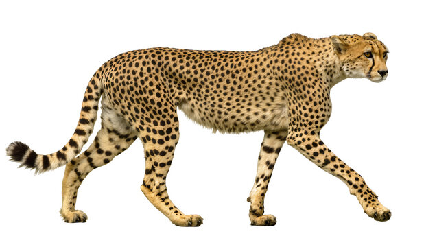 Cheetah walking with spotted fur and black tear marks