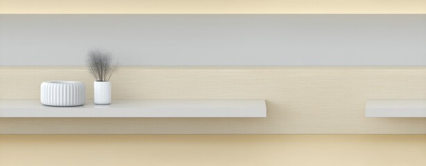 Fototapeta premium Pet Business Minimalist Interior Shelf with White Vases and Decorative Twigs in Neutral Tones a small pet business owner authentic remote business home pet