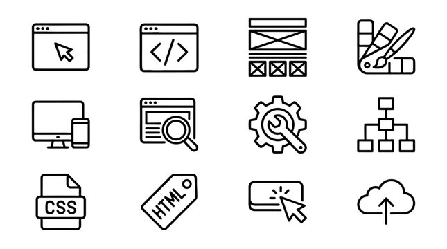 Web development and interface line icon set