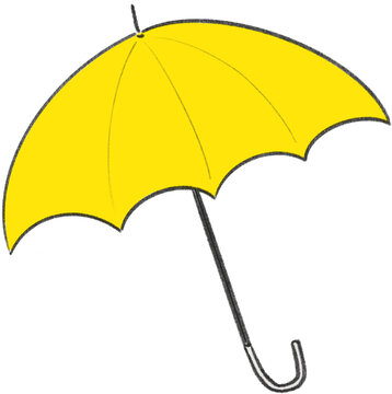 Hand drawn yellow umbrella isolated on transparent background, simple rainy day illustration for weather and seasonal designs.