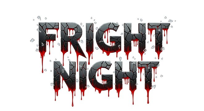 Fright night text design with cracked stone texture and dripping blood effect isolated on white background