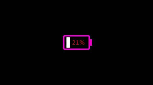 battery charge drops from 100% to 5% loading animation