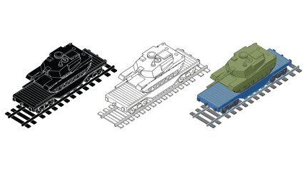 Tank Vehicle On Tracks Isometric Vector Illustration With Color Variations © MD REZAUL KARIM