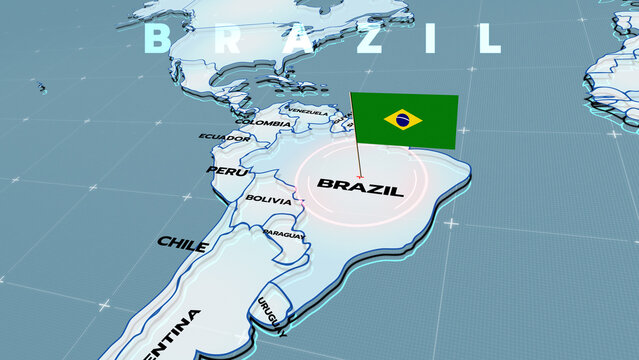 a futuristic 3D map showing part of Brazil, South America, map of South America, Brazil map, BRAZIL FLAG,