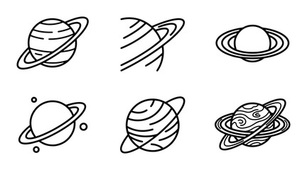 Saturn Planet Icons, Ringed Celestial Body Graphics, Space Exploration Vector Set © Asaduz