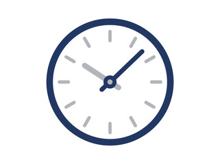 Fototapeta premium Close up view of a blue wall clock face indicating time on a white background