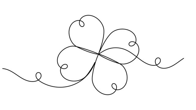 Modern four leaf clovers sign continuous one line drawing three leaves clover on white background minimal success business growth management symbol 4k animation video