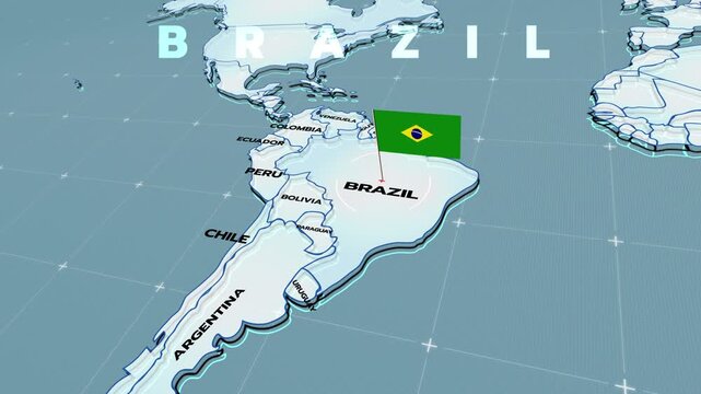 a futuristic 3D map showing part of Brazil, South America, map of South America, Brazil map, BRAZIL FLAG,
