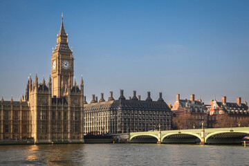 Fototapeta premium Big Ben and Houses of Parliament with Westminster Bridge over River Thames, London UK Landmark Travel Destination