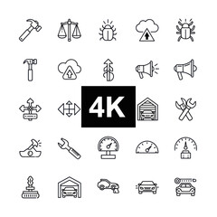 Fototapeta premium Set of 4k Icons: Technology, Tools, Cars, and Security - Vector Graphics