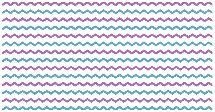 Playful chevron pattern displaying alternating purple and teal zigzag lines arranged in horizontal stripes for decor.