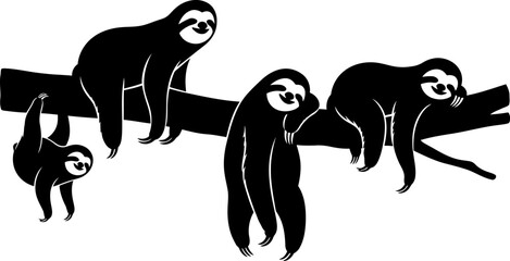 Set of sloth silhouettes hanging and resting on tree branches with silhouette wildlife branches tropical ©  SobuzForge