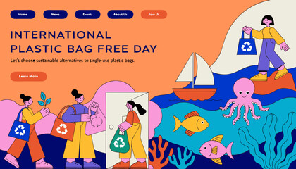 Obraz premium International Plastic Bag Free Day, eco friendly, sustainable living, vector illustration, recycling awareness, environmental campaign