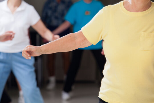 Seniors exercising in a fitness class