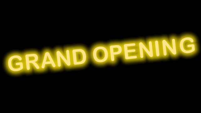 Glowing Gold Neon Sign 'GRAND OPENING' Seamless Loop with Clear Background, Perfect for Local Business Launch Promos