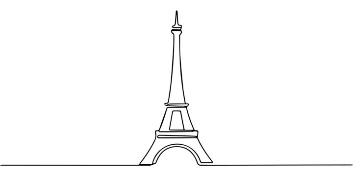 Eiffel Tower  continuous one line drawing, Eiffel tower one continuous line art, Vector illustration, One line art, Line art graphic style, Single one line drawing of Eiffel Tower landmark wall 