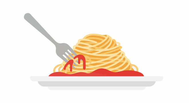 A fork twirls a mound of spaghetti in a vibrant red sauce on a plate