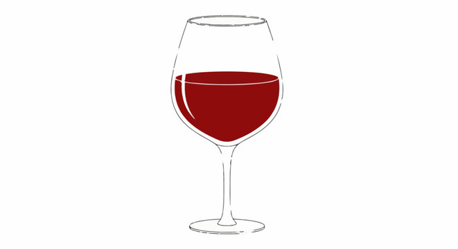 A simple, hand-drawn illustration of a wine glass filled with deep red liquid
