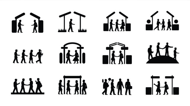 People shaking hands, reaching agreements, and celebrating unity in a group silhouette.