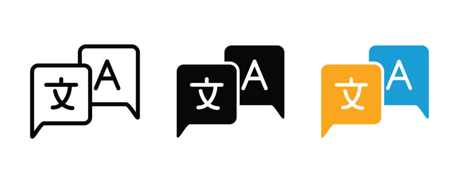 Translate icon set, Language translation symbol, logo for translator app, website and UI design. Transparent vector and PNG