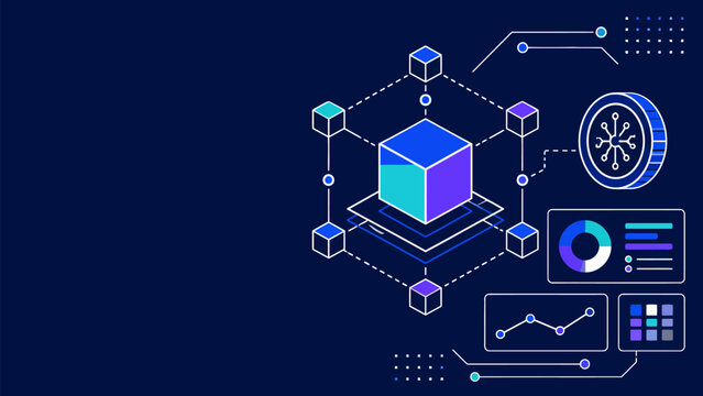 Abstract Blockchain Network: A stylized illustration depicts an abstract blockchain network with interconnected cubes and nodes.