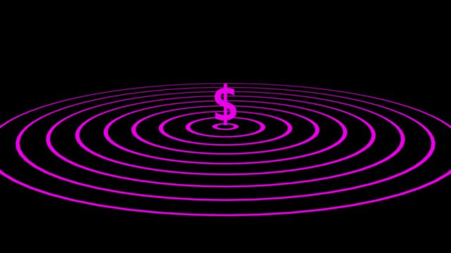 4K Neon Pink Dollar Sign Ripple Animation