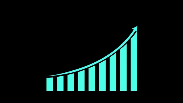 Business growth concept in graph chart showing marketing sales profit increasing to future target. business graph success Statistics bars columns growth animation arrow on white background