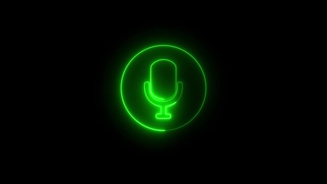 Voice recording podcast mic microphone button icon animation. neon line microphone icon . 4K video.