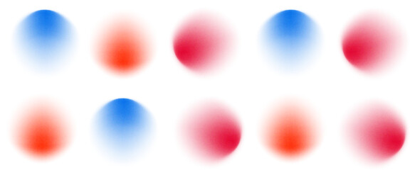 Fototapeta premium Set color circle gradient noise gradation. Abstract colorful watercolor blur mesh on isolated transparent background. Circle shape png